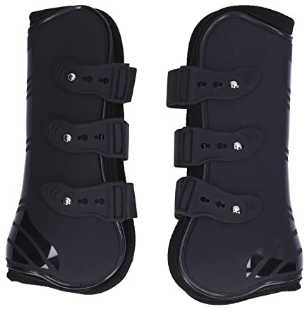 NUMNBE Guêtre Équitation 2pcs Guêtres Poney Cheval, Protège - Jambes en PU et Néoprène, Ajustables, Noires, Devant Taille L - Protection Anti - Choc, Confort et Sécurité pour Sauts et S (Piernas