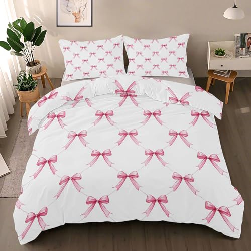 Générique Parure de Lit 90x190 Noeud Rose, Housse de Couette Réversible Nœud Mignon + 1 Taie d'oreiller 65x65 cm, Doux Ensemble de Literie en Microfibre pour Garçon Fille