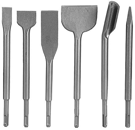 6PCS SDS Plus Rotary Hammer Drill Chisel Set Durable Hardened Steel Construction Chisels for Concrete Wall Drilling Brick Masonry Removal