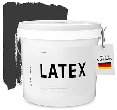 Kolorat® Latexfarbe, Schwarz/Tiefschwarz 2.5L – Abwaschbar & seidenmatt | Hochdeckend, geruchsarm, abwaschbar, seidenmatt, für Küche, Bad & Flur, kühles Hellgrau