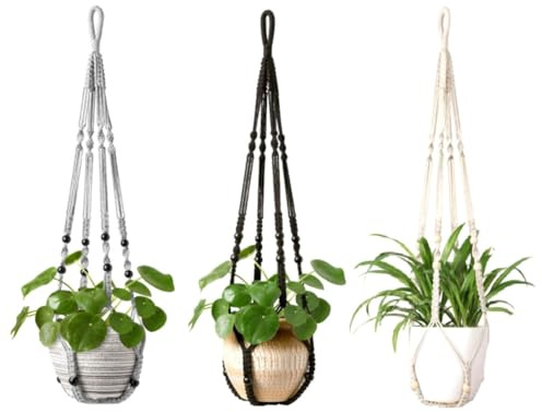 Fegtrtyoa Handmade Macrame Plant Hanger Indoor Hanging Planter Basket Woven Cotton Rope Flower Pot Crochet Plant Holder Stand