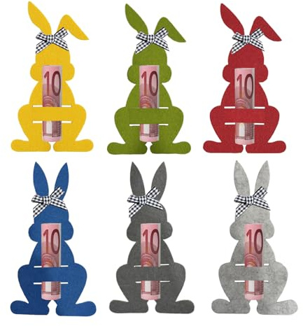 6 Stück Geldgeschenk Ostern Set, Filzhasen Ostern with Pompoms and Bows, Lustige Osterdekoration zum Verschenken für Geld,Schokolade,Süßigkeiten und Gutscheine(Bunt,Klassische osterhasen)