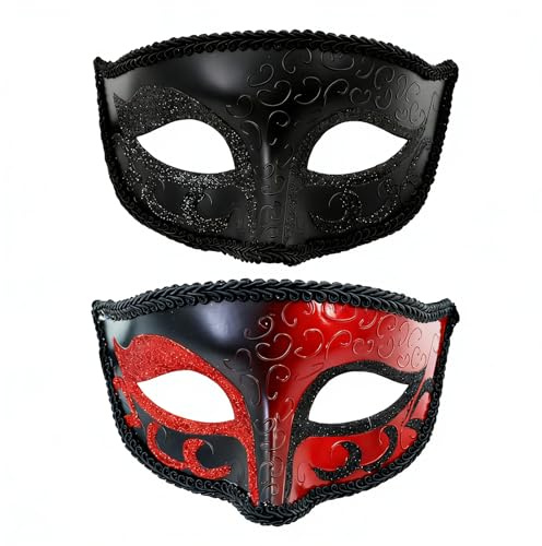 hommova 2 PCS Masquerade Masks for Men Women, Venetian Couples Half Face Lace Masquerade Ball Masks for Venetian Carnival Parties and Bars Halloween