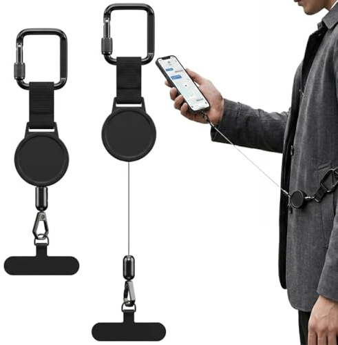 sumue 2-Pack Anti-Theft Retractable Phone Lanyard, Mobile Phones Lanyards with Metal Tether Tab, Steel Line Cellphone Strap with Locking Carabiner for Outdoor skiing Hiking Cycling