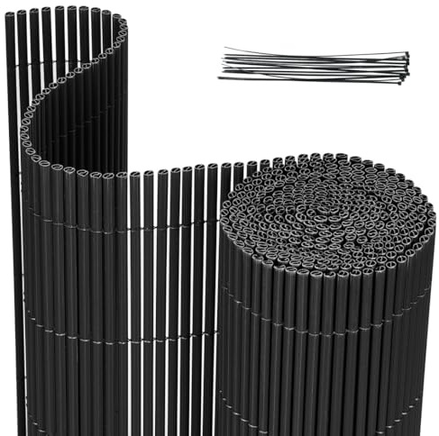 Monucep PVC Sichtschutzmatte 100x400cm, Sichtschutzzaun Privatsphäre Wetterfest für Garten, Terrasse, Balkon Sichtschutz mit Kabelbindern, Balkonsichtschutz mit Verstärkungsrippe, Anthrazit