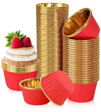 Moldes de papel para magdalenas, 150 moldes para magdalenas, moldes para magdalenas, moldes de papel de aluminio, para bodas y fiestas (rojo)