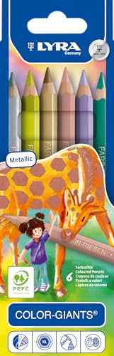 LYRA Farb-Riesen, Holzfarbstifte, hexagonal, Jumbo, lackiert, Mine 6,3 mm, Kartonetui, 6 sortierte Farben | Holzbuntstifte, sechskant, Mine 6,3mm, sortierte Farben