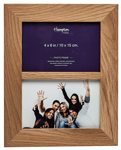 Hampton Frames | Photo Frame, Double 4x6 (10x15cm), Solid Oak, Natural | Wall Mount & Freestanding, Glass Aperture, Seamless Corner Detail | Elegant Home Photo Display
