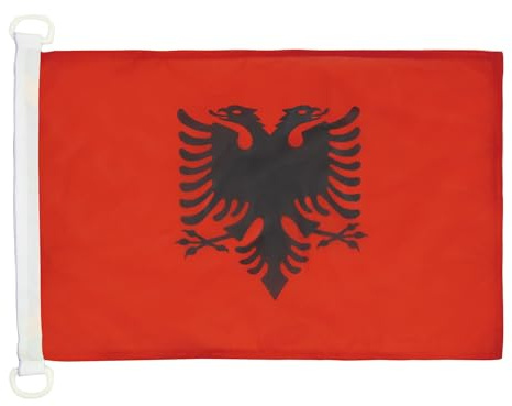 AZ FLAG Bootsflagge Albanien 45x30 cm Mesh-Polyester Kunststoffringe | Für außen und Boote Albanische Bootsflagge Shqipëri wetterfest mit doppelten Nähten und verstärkten Kanten