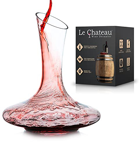 Le Chateau Decantador de vino - Jarra de cristal soplado a mano sin plomo para vino - Gran capacidad (750ml) - Respirador y aireador de vino tinto - Juego de jarra para vino - Regalos y accesorios