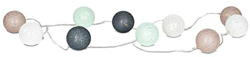 levandeo 10er Lichterkette LED Kugeln Lampions Baumwolle Grün Mintgrün Braun Weiß Cotton Girlande Deko Cottonballs
