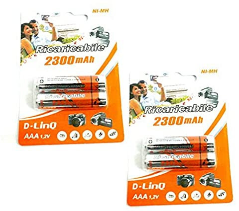 r2digital® 4x BATTERIE RICARICABILE AAA 2300 mAh 4 Pezzi MINI STILO RICARICABILI NIMH ALTA QUALITA RICARICABILE LUNGA DURATA