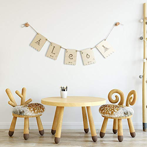 MONAMÍ - BANDEROLA Nombre en Madera Modelo Navajo, Decorar habitación. Medida de Cada banderola 12×16 cm y 3mm de Grosor. Producto artesanal hecho en España. Cordel a elegir.