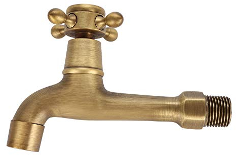 Vintage Massiv Messing Wasserhahn mit Dichtung Pad, G1/2 Single Kaltwasser Wasserhahn Wand Mop Pool Wasserhähne Garten Wasserhahn Auslaufventil für Badezimmer Küche Toilette(Lange)