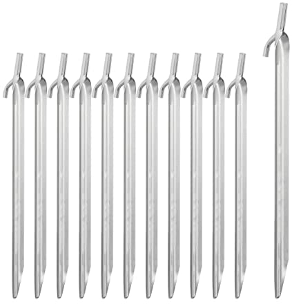 24 x Zeltheringe, Sandheringe für harte Böden, verzinkter Stahl, mit Haken & Schlagkopf, Strandheringe 30cm lang, Silber