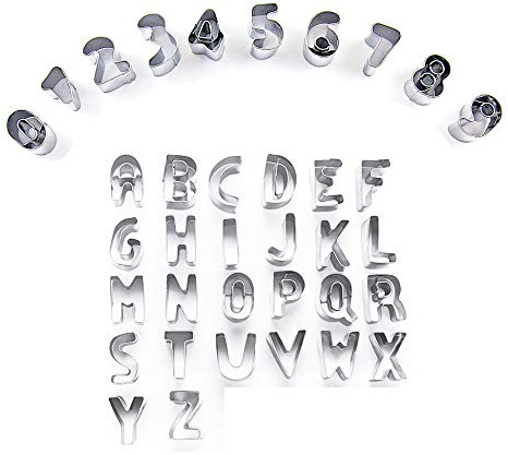 36 Pieces Mini Alphabet and Number Cookie Cutters Sets, Stainless Steel Mold Tools for Fondant Biscuit, Cake, Fruit, Vegetables, or Dough