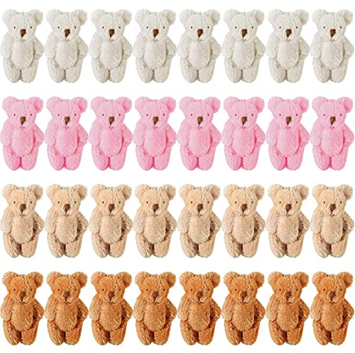 Skylety 32 Stücke Mini Bär Plüsch Spielzeug Winzig Bär, 4 Farben | Mini Joint Bär, Winzige Weiche Bären, Puppe Kuscheltier Spielzeug, Für Geburtstagstorte, Hochzeit Dekoration, Party Gefallen