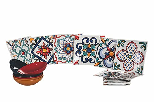 Barrio Service de table 18 pièces Villa d'este Home Tivoli en porcelaine et grès, 6 places de table assorties