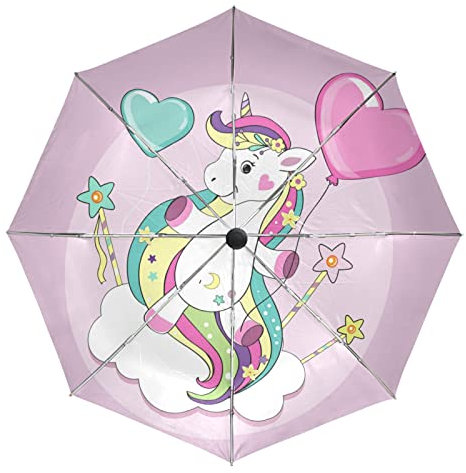 Süßes Baby Regenbogen Einhorn Pferd Regenschirm Taschenschirm Automatische Reise Winddichte Sonnenschutz Trekkingschirm Wanderregenschirm für Frauen Männer