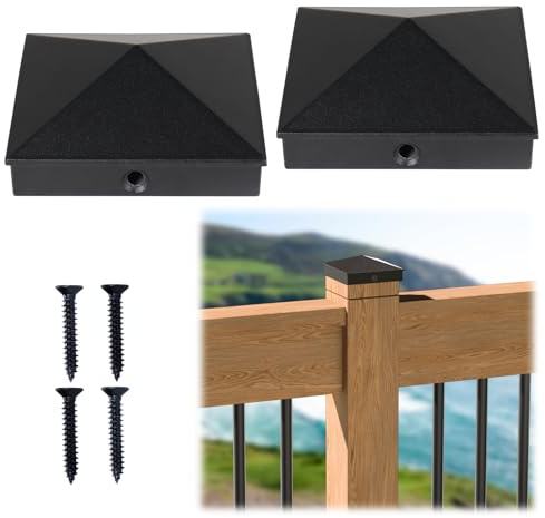 Muzata 2Pack 4x4 Aluminum Post Caps Post Cover Pyramid Black Post Caps for 4x4 Nominal Wood Post (Actual 3.5x 3.5) Powder-Coated Fence Post Cap for Wood Fence Deck Railing WT06