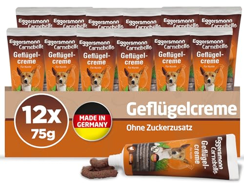 Eggersmann Carnebello - Geflügelcreme Snacktube 12 x 75 g - Hundeleckerli Geflügelcreme Hunde Tube - Leckereien für Hunde - Hunde Leckerlies als Belohnung für unterwegs oder beim Training