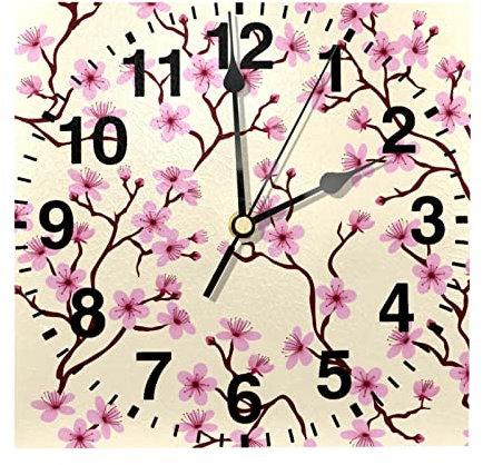 Orologio da parete quadrato con fiori di pesca rosa da 8 pollici a batteria al quarzo silenzioso orologio da parete per cucina, soggiorno, camera da letto, ufficio