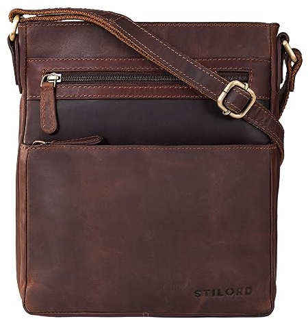 STILORD Kian Umhängetasche Herren Klein Leder Vintage Schultertasche für Männer Messenger Bag mit vielen Fächern Herrentasche zum Umhängen aus Echtleder Farbe:Cognac - Dunkelbraun