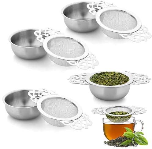 4 Packungen kleine feinmaschige Teesiebe mit Schüssel, Edelstahl für losen Tee, Siebe mit 7 cm Durchmesser, Teefilter mit Doppelflügel-Verlängerung, ideal für losen Tee, Saft, Kaffeefilter
