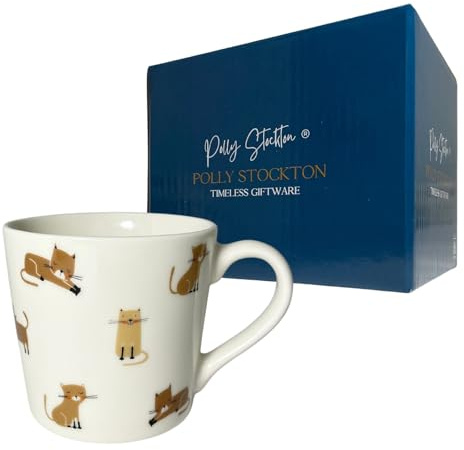 Polly Stockton Curious Cats Mug - Ceramic Coffee & Tea Mug with Charming Animal Design. Tasteful Everyday Homeware, a Thoughtful Gift for All Animal Lovers - 400ml Capacity.