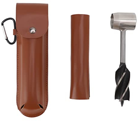 BestAlice Handskruv Träborr, Bushcraft Settlers Tool Survival Handskruvnyckel, Träskruvborr, Manuell Träskruvnyckel med Läderfodral Brun för Camping, Utomhus, Vandring