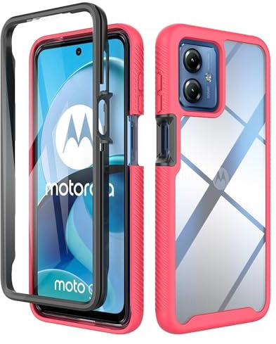 ESTH® Funda para Motorola Moto G14 [Protección Completa Anti-caída de 360°] Carcasa Transparente de Grado Militar con Protector de Pantalla Incorporada, Rosa
