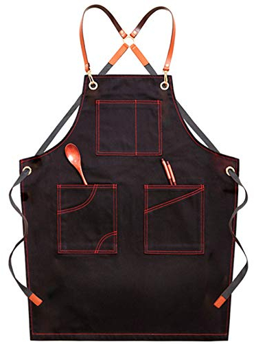 Arbeitsschürze mit Taschen, Canvas-Schürze for Männer, robuste Arbeitsschürze mit Taschen, wasserdichte, verschleißfeste Werkzeugschürze (Farbe: Pink, Größe: X-Large) ( Color : Black , Size : X-Large