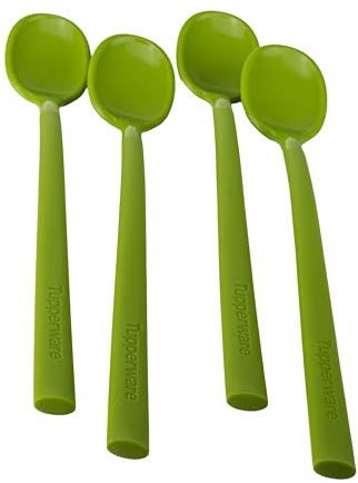 Tupperware Allegra Löffel Set 4x grün Cappuccinolöffel Müslilöffel Kaffeelöffel Mokkalöffel Dessertlöffel (inkl. 1x Schlüsselanhänger Zufällig)