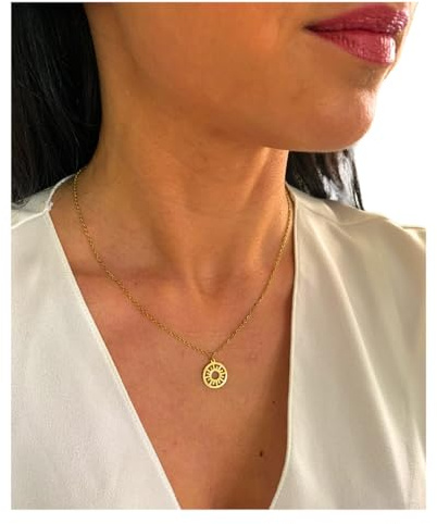 NataschaWoge® Sonne Medaillon Halskette Damen Edelstahl – 3D Anhänger im Kreis 45–51 cm verstellbar – filigrane Kette in Gold oder Silber – wasserfest & nickelfrei Schmuck Geschenkidee