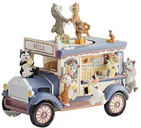 ASHSDI Spieluhr Musikbox, Katzenmilchwagen-Spieluhr, Niedliche Kunstharz-Aufzieh-Spieluhr Für Freundin Am Weihnachtsgeburtstag Musikspieluhr Spieldose