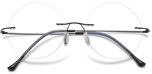 MAGIMODAC Runde Randlos Lesebrille Anti-Blaulicht Damen Leicht Rahmenlose Lesebrillen Herren Titan Computer-Lesebrille Schwarz +2.00