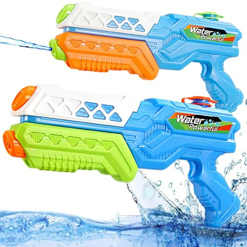 Water Guns Powerful Long Distance, 2 Pack 600ML Big Water Gun Long Range, Water Pistols for Kids Adults, Summer Pool Beach Party Toys, Water Guns Kids (Blue)