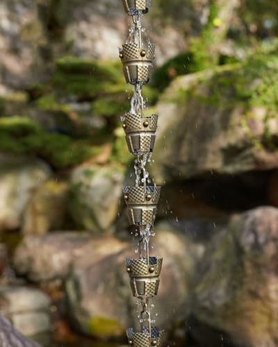 Blazea Regenablaufkette Antike Regenwasserkette im Freien, 1m Bis 5m Langes Regenablauf-Verbindungsstück, Bronzeregenrinne Kettet Wasserumlenker An, Hausdach-Hängeornament (Size : 5m (16.4ft))