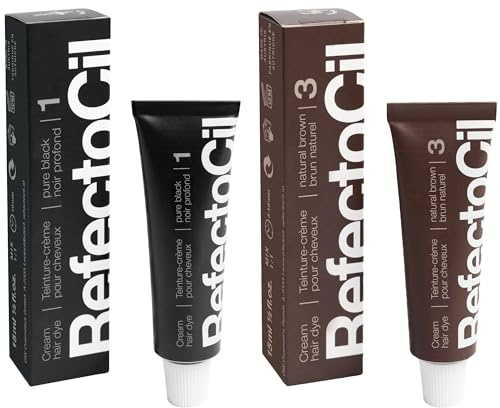 RefectoCil Cream Hair Dye 2-Pack – Professional Hair Tint for Long-Lasting Color – Black (#1) + Natural Brown (#3)