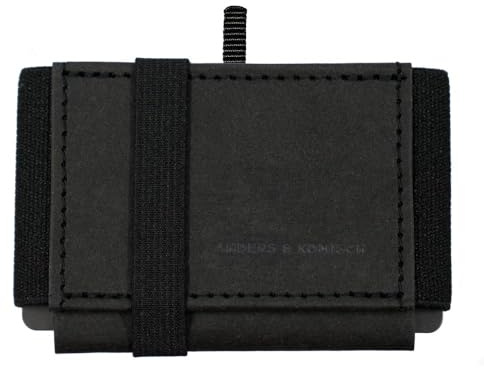 Anders & Komisch MINI PRO Karten Portemonnaie mit Münzfach Herren - Kleiner Geldbeutel Damen nachhaltig und clever - Minimal Wallet Handarbeit aus Deutschland (Schwarz) 9 x 5,5 cm