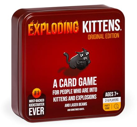 Exploding Kittens Original Edition in a Collectible TIN - Hilarious Card Game for Family - Party Game for Ages 7 and Up - 56 Cards - 2-5 Players - 15 Minutes of Play