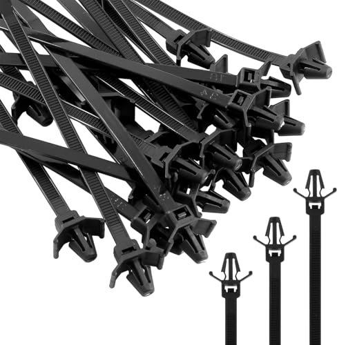 FireBee 100 Pcs Nylon Push Mount Cable Ties, Self Locking Black Wire Ties, Wire Harness Clips for Engine Bay, Indoor & Outdoor Use, 11.5CM/4.53 IN