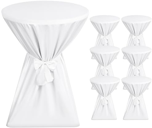 Showgeous Weiß Stehtischhussen Ø70–75cm,6er-Set, mit Schleifenband
