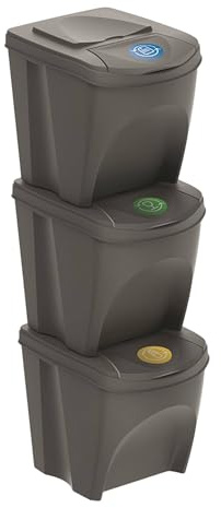 Juego de 3 cubos de reciclaje de 3x 25litros color gris