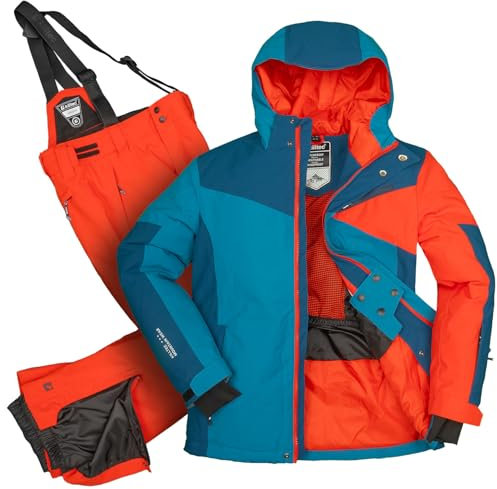 Killtec Jungen Skianzug Größe 152 wasserdicht 10.000 mm Wassersäule - Skijacke dunkelblau, Skihose orange