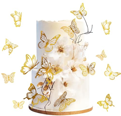 45pcs Schmetterling Cupcake Topper Torte Cake Topper Torten Deko Tortendeko für Kuchen Dessert Cupcake Muffins Geburtstag Baby Shower Hochzeit Party (Gold)