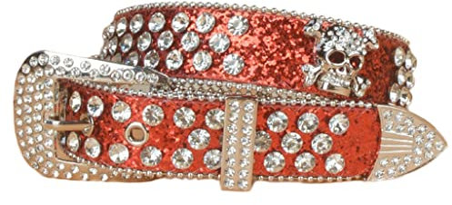 KADSXIYA Steampunk Strass Gürtel Damen Taillengürtel Western Cowgirl Glänzend Nietengürtel, Rot/Ausflug, einfarbig (Getaway Solids), 105 cm