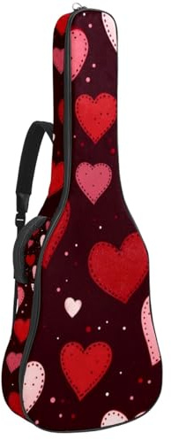 KengjuTesu Custodia morbida per chitarra acustica da 109 cm, con tracolla e 2 tasche a forma di cuore rosso scuro, senza imbottitura, impermeabile, in tessuto Oxford, custodia per chitarra classica,