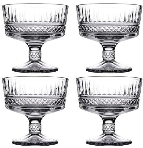 Queensway Home & Dining Glass Footed Ice Cream Sundae Fruit Cocktail Dessert Cups Bowls Kitchen Dishes Ice Short Stemmed Glasses Appetiser Salads Pudding Dinner Salad Trifle Serving Bowl Set of 4