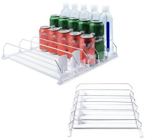 Organizador de bebidas para refrigerador, barra de empuje ajustable con resorte, dispensador de latas de refrescos para bebidas de cerveza, 38 cm (blanco)